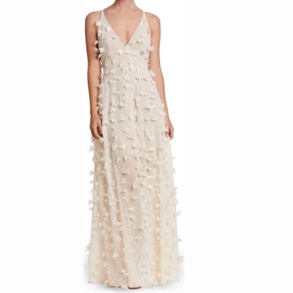 Dress The Population Appliqué Maxi Dress Gown in cream size S - Picture 3 of 16